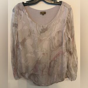 AMANTI Made in Italy Silk Taupe & Pink Blouse